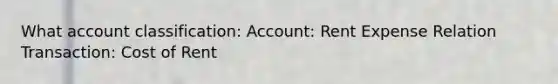 What account classification: Account: Rent Expense Relation Transaction: Cost of Rent