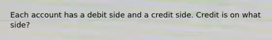 Each account has a debit side and a credit side. Credit is on what side?