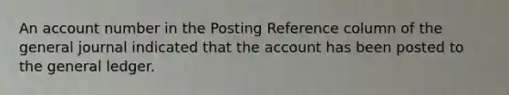 An account number in the Posting Reference column of the general journal indicated that the account has been posted to the general ledger.