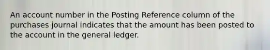 An account number in the Posting Reference column of the purchases journal indicates that the amount has been posted to the account in the general ledger.