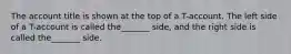 The account title is shown at the top of a T-account. The left side of a T-account is called the_______ side, and the right side is called the_______ side.