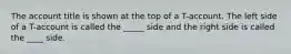 The account title is shown at the top of a T-account. The left side of a T-account is called the _____ side and the right side is called the ____ side.