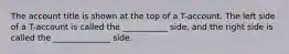The account title is shown at the top of a T-account. The left side of a T-account is called the ___________ side, and the right side is called the ______________ side.