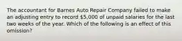 The accountant for Barnes Auto Repair Company failed to make an adjusting entry to record 5,000 of unpaid salaries for the last two weeks of the year. Which of the following is an effect of this omission?