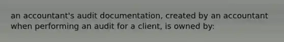 an accountant's audit documentation, created by an accountant when performing an audit for a client, is owned by: