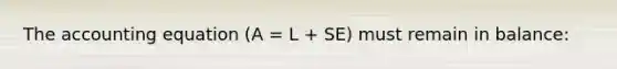 The accounting equation (A = L + SE) must remain in balance: