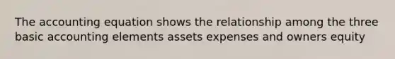 The accounting equation shows the relationship among the three basic accounting elements assets expenses and owners equity