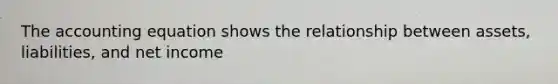 The accounting equation shows the relationship between assets, liabilities, and net income