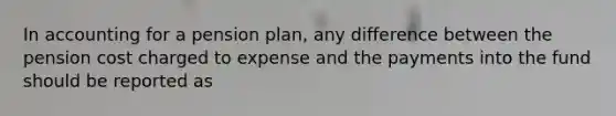 In accounting for a pension plan, any difference between the pension cost charged to expense and the payments into the fund should be reported as