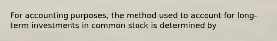 For accounting purposes, the method used to account for long-term investments in common stock is determined by