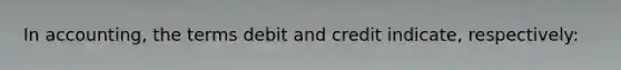 In accounting, the terms debit and credit indicate, respectively: