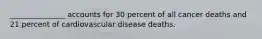 _______________ accounts for 30 percent of all cancer deaths and 21 percent of cardiovascular disease deaths.