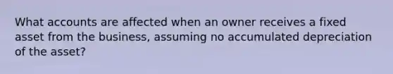 What accounts are affected when an owner receives a fixed asset from the business, assuming no accumulated depreciation of the asset?