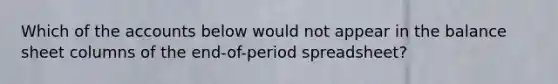 Which of the accounts below would not appear in the balance sheet columns of the end-of-period spreadsheet?