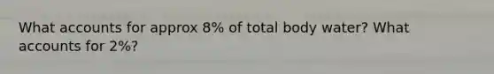 What accounts for approx 8% of total body water? What accounts for 2%?