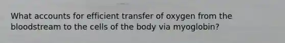 What accounts for efficient transfer of oxygen from the bloodstream to the cells of the body via myoglobin?