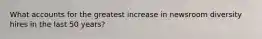 What accounts for the greatest increase in newsroom diversity hires in the last 50 years?