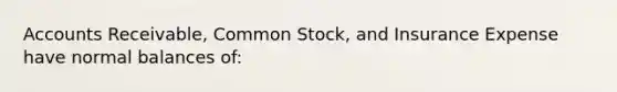 Accounts​ Receivable, Common​ Stock, and Insurance Expense have normal balances​ of: