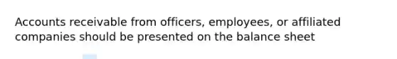 Accounts receivable from officers, employees, or affiliated companies should be presented on the balance sheet