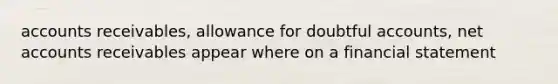 accounts receivables, allowance for doubtful accounts, net accounts receivables appear where on a financial statement