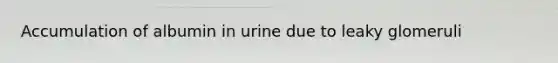 Accumulation of albumin in urine due to leaky glomeruli