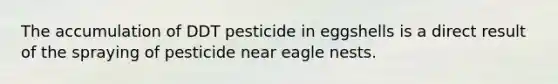 The accumulation of DDT pesticide in eggshells is a direct result of the spraying of pesticide near eagle nests.