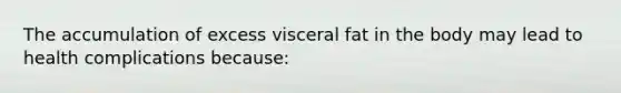 The accumulation of excess visceral fat in the body may lead to health complications because:​