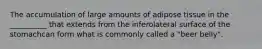 The accumulation of large amounts of adipose tissue in the __________ that extends from the inferolateral surface of the stomachcan form what is commonly called a "beer belly".
