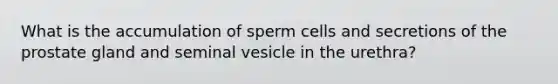 What is the accumulation of sperm cells and secretions of the prostate gland and seminal vesicle in the urethra?