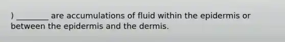 ) ________ are accumulations of fluid within the epidermis or between the epidermis and the dermis.