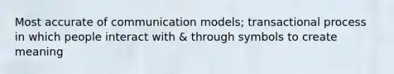 Most accurate of communication models; transactional process in which people interact with & through symbols to create meaning