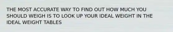 THE MOST ACCURATE WAY TO FIND OUT HOW MUCH YOU SHOULD WEIGH IS TO LOOK UP YOUR IDEAL WEIGHT IN THE IDEAL WEIGHT TABLES