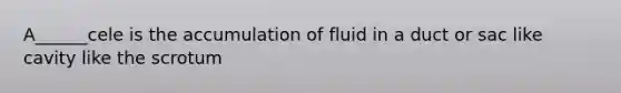 A______cele is the accumulation of fluid in a duct or sac like cavity like the scrotum