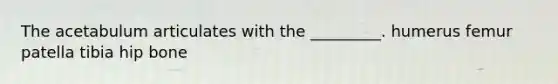 The acetabulum articulates with the _________. humerus femur patella tibia hip bone