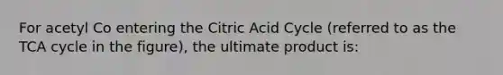 For acetyl Co entering the Citric Acid Cycle (referred to as the TCA cycle in the figure), the ultimate product is: