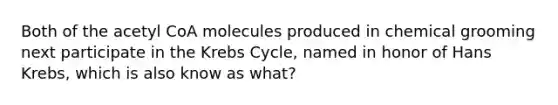 Both of the acetyl CoA molecules produced in chemical grooming next participate in the Krebs Cycle, named in honor of Hans Krebs, which is also know as what?