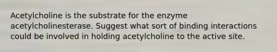 Acetylcholine is the substrate for the enzyme acetylcholinesterase. Suggest what sort of binding interactions could be involved in holding acetylcholine to the active site.