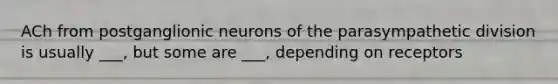 ACh from postganglionic neurons of the parasympathetic division is usually ___, but some are ___, depending on receptors