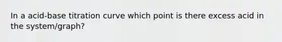 In a acid-base titration curve which point is there excess acid in the system/graph?