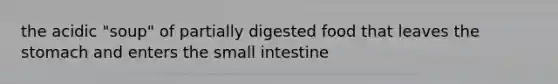 the acidic "soup" of partially digested food that leaves the stomach and enters the small intestine