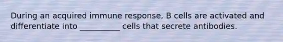 During an acquired immune response, B cells are activated and differentiate into __________ cells that secrete antibodies.