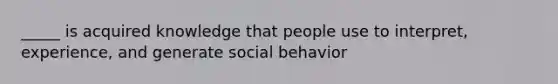 _____ is acquired knowledge that people use to interpret, experience, and generate social behavior