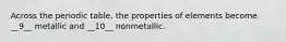 Across the periodic table, the properties of elements become __9__ metallic and __10__ nonmetallic.