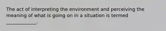 The act of interpreting the environment and perceiving the meaning of what is going on in a situation is termed _____________.