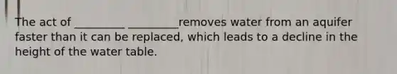 The act of _________ _________removes water from an aquifer faster than it can be replaced, which leads to a decline in the height of the water table.