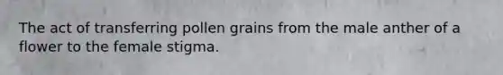 The act of transferring pollen grains from the male anther of a flower to the female stigma.