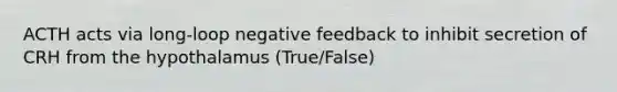 ACTH acts via long-loop negative feedback to inhibit secretion of CRH from the hypothalamus (True/False)