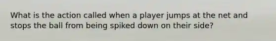 What is the action called when a player jumps at the net and stops the ball from being spiked down on their side?