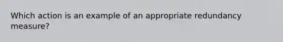 Which action is an example of an appropriate redundancy measure?