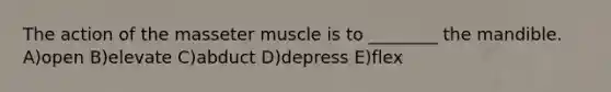 The action of the masseter muscle is to ________ the mandible. A)open B)elevate C)abduct D)depress E)flex